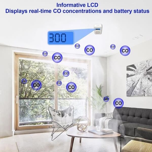 Karbonmonoksiddetektor med digital LCD-skjerm, CO-detektor med utskiftbart batteri