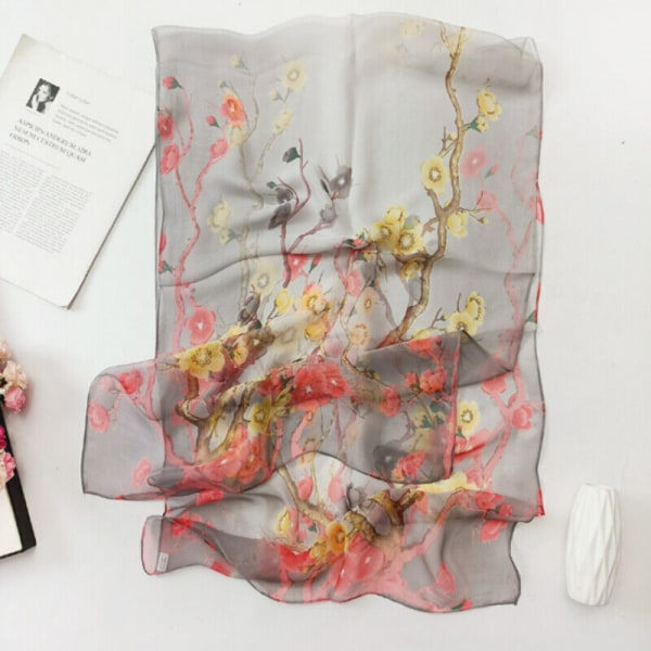 Kvinners lange skjerf, mykt silkesjal, damessjal, chiffon-sjal, tynt, pustende sjal Grey