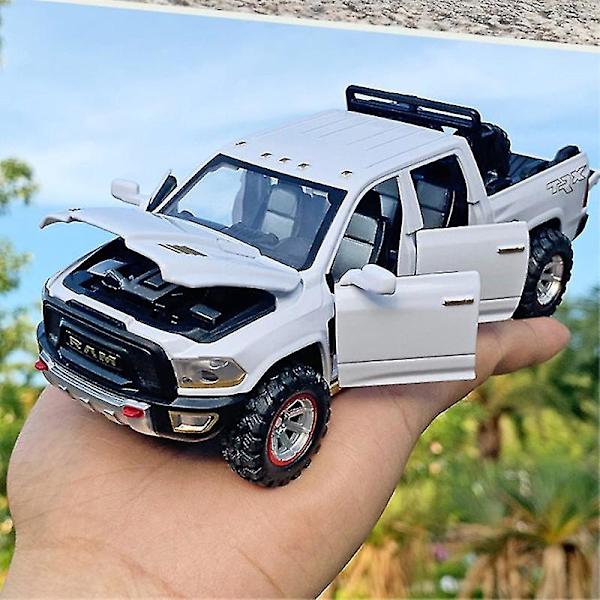 1:32 Dodge Ram pickup-modell i legering med reservdäck, ljud och ljus, återvändande leksak för barns födelsedag white