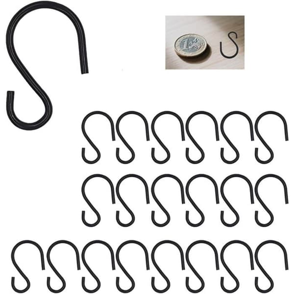 Set med 20 S-krokar S-formade krokar Metallkrokar för kök badrum sovrum Mini S-krokar (svart)
