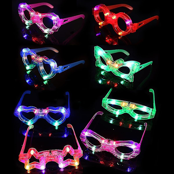 24 paket LED-glasögon för barn som lyser i mörkret, festtillbehör, 6 LED-glasögon med 6 former, blinkande plastglasögon, leksaker i bulk, 3 utbytbara fladdermöss
