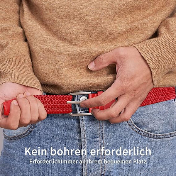 Herrbälte, elastiskt flätat bälte unisex män kvinnor flätat elastiskt stretch vävt bälte 33mm(1,25\") ，Längd 42\"(107cm) Passar midja 33\"-36\", Flera färger Red