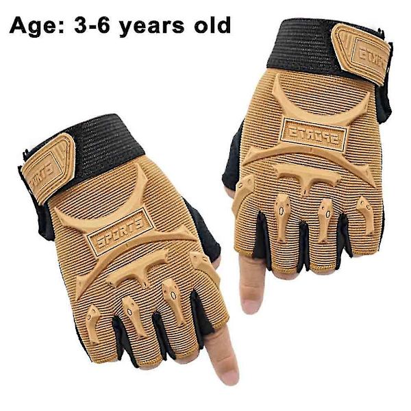 Barn utomhus sport halvfinger halkfria andningsbara handskar 3 to 6 years old Sand color