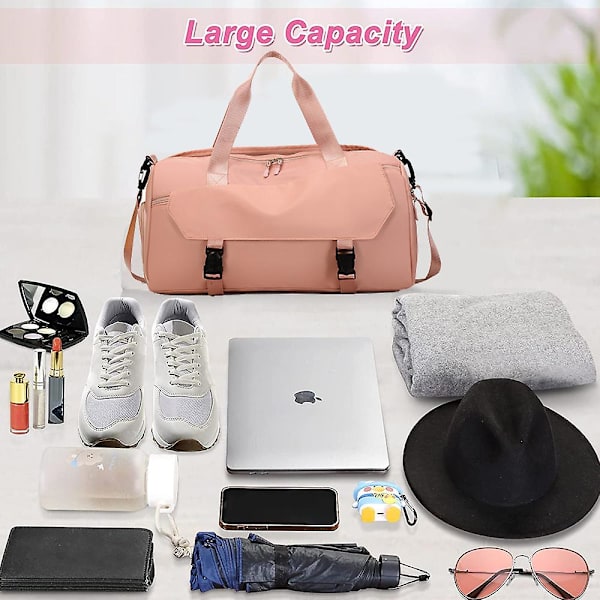 Lille Fitnesscenter Taske Sports Rejsetaske Duffel Tasker Weekender Overnatningstaske Med Våd Lomme Og Skorum Pink
