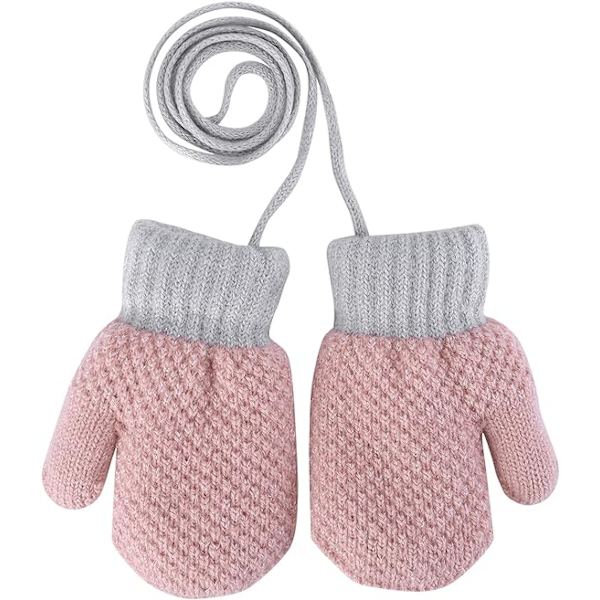 Söta stickade vantar för småbarn med snöre, varma vantar för flickor, hängande halsband, vantar med full finger, tjocka varma kashmirfoder, vantar för vintern