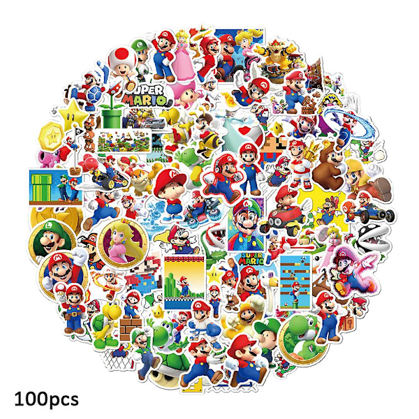 100 stk Super Mario Bros Movie søte vanntette klistremerker Tegneseriefigurer Klistremerker Vinylklistremerker for flaske bærbar PC bagasje