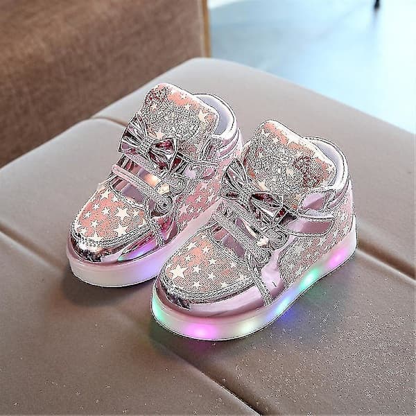 Lysende sko Blinkende Åndbare Sneakers Lysende Fritidssko til Børn Sølv_MGF Sølv 30 Silver 30