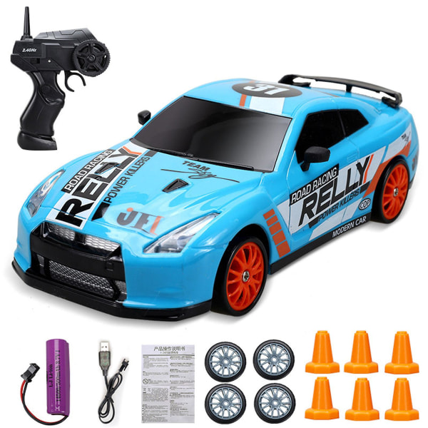 Liukuva pieni AE86 kauko-ohjattava auto 4WD kilpa-auto, ladattava nopea lasten lelu, Auto GTR lelu - Light blue graffiti