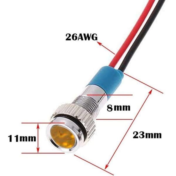 5 stk. gule 12V 8mm LED instrumentbræt advarselslamper, velegnet til biler
