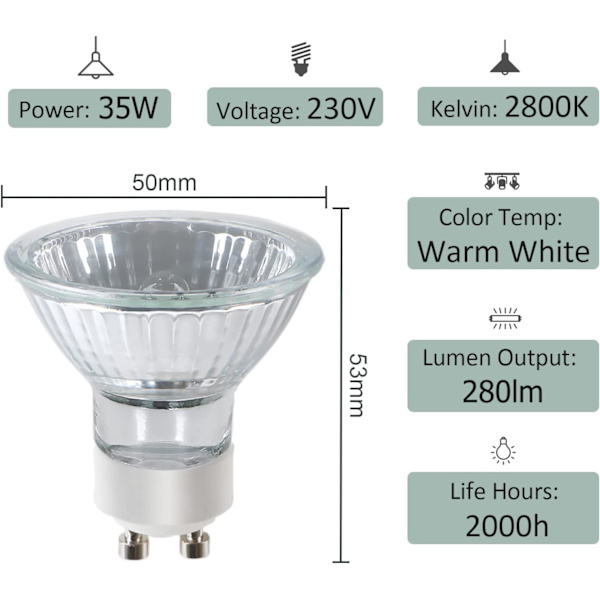 GU10 Halogenlampor 220V GU10 Halogen Spotlightlampor 450lm 2800K Varmvitt 40° Strålvinkel GU10 Lampor för Taklampor Dimbara - 6Pack GU10 35W 6P