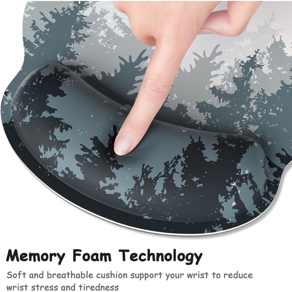 Ergonomisk musmatta med handledsstöd, Forest Memory Foam handledsstöd musmattor, smärtlindrande musmatta för spelarbete Män Kvinnor