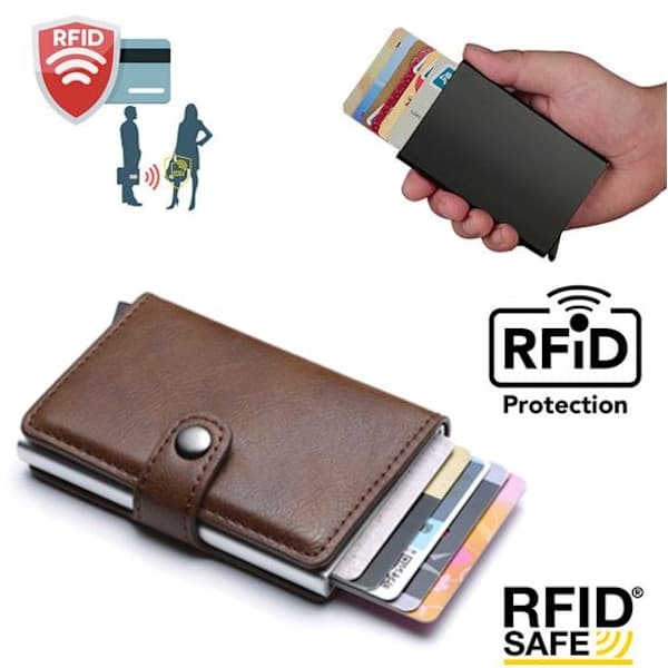Brun - RFID-skyddad plånbokskortfodral 5 kort (äkta läder) Brun