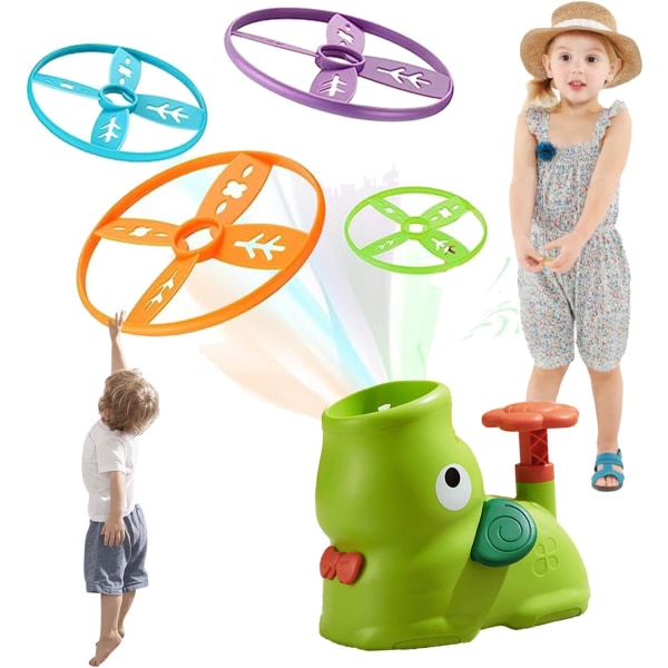 Flying Disc Launcher-leksak för barn i åldrarna 4-8 Utomhus, sportpresenter utomhus för barn pojkar och flickor, flygande leksak med 8 fat (grön)