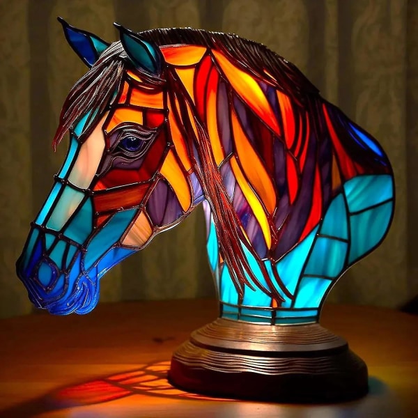 3d vintage bordslampa för djur, målat glas harts staplat nattljus, bordslampor för bohemiska djur för vardagsrumsrum inredning Horse