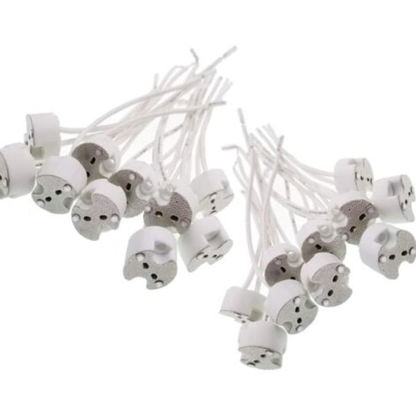 20 st G5.3 Keramisk kvartslamphållare Sockel Ljuskopp Silikonkabel för halogenlampor, LED-lampor, Vit, 15 cm