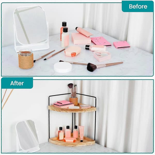 2-lags badeværelseshjørnehylde - Opbevaringsstativ til toiletbord/kommode til kosmetik, makeup, krydderier og mere