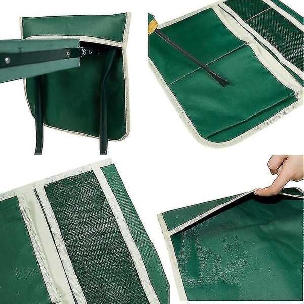 Havearbejde Knæler Værktøjspose Bærbar Tote Taske Organizer til Knælende Stol Have Skammel Hængende Tasker Grøn og Beige