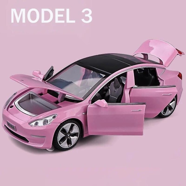 1:32 Tesla Model X Model 3 Model S Model Y Legering Bilmodell Diecasts Leksaksbil Ljud Och Lätt Barnleksaker För Barn Presenter Pojkleksak Model 3 Pink