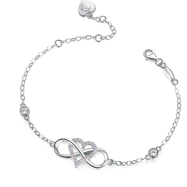 Rannekoru naisille Ruusukulta Valkokullattu 925 Sterling Hopea 5A Cubic Zirkonia Infinity Heart Rannekoru symboli yhdessä ikuisesti