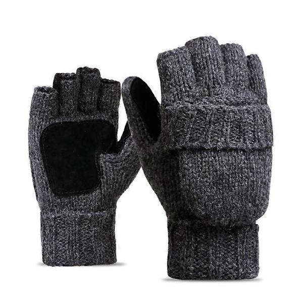 Talviset neulotut sormettomat käsineet, avattavat lapaset miehille ja naisille Dark Gray