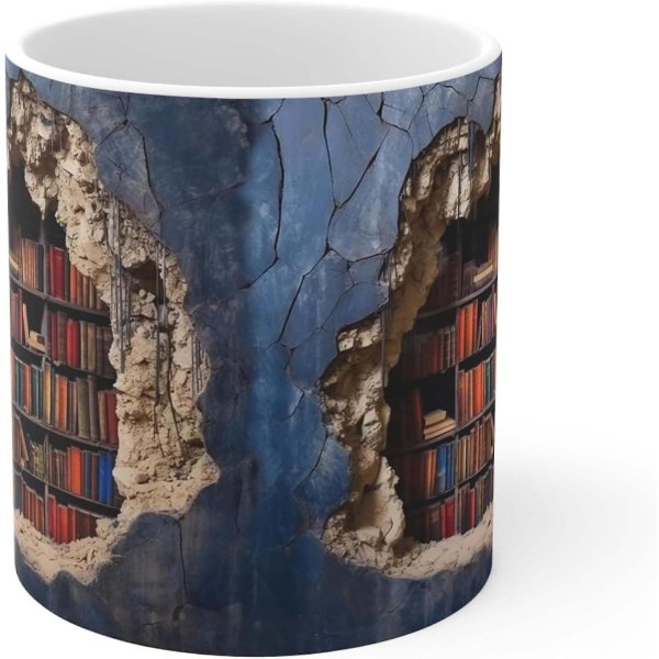 3D-bogreol krus, 3D-effekt bogkrus, kreativt rumdesign multifunktionelt keramikkrus, kaffekrusgave til bogelskere C