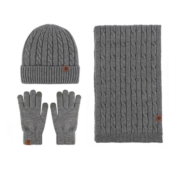 Dame Vinter Varm Lue Hette Touchscreen Hansker Og Skjerf Sett dark gray