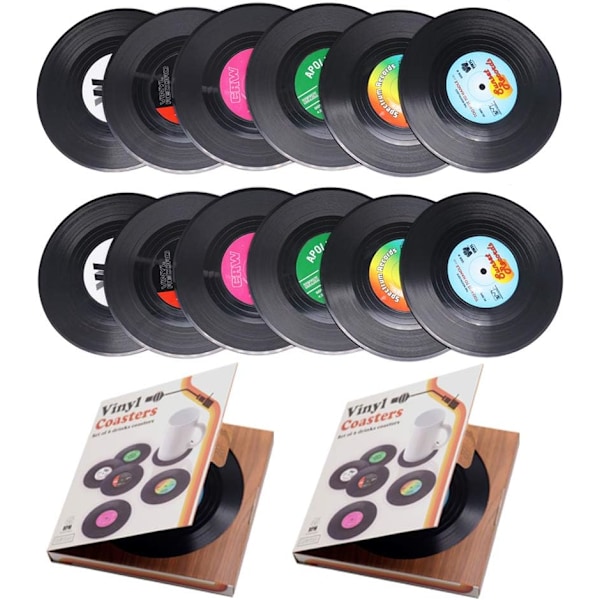 Personlige vintage CD-plate vinyl varmebestandige/sklisikre drikkebrikker for koppbordplater forhindrer vannmerker og skader hjem og bar 12pcs Multicolour