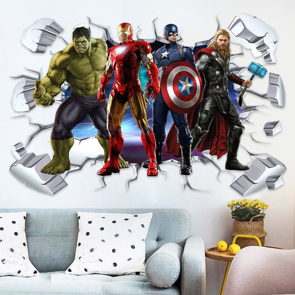 CDQ 3d Avengers Veggdekor Marvel Super Hero Bakgrunn for romdekorasjon
