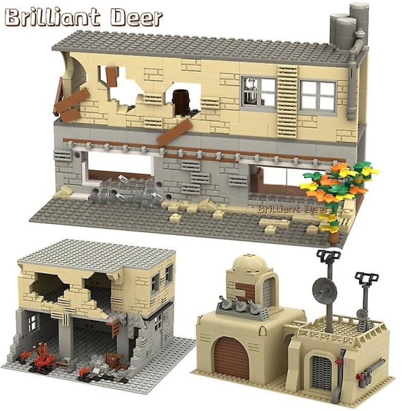 Forladte Ruiner Bygninger Moc Ww2 Pubg Militærbase Diy Scener Byggeklodser Sæt Dele Til Hær Soldat Figurer Drenge Legetøj503pcs 267PCS