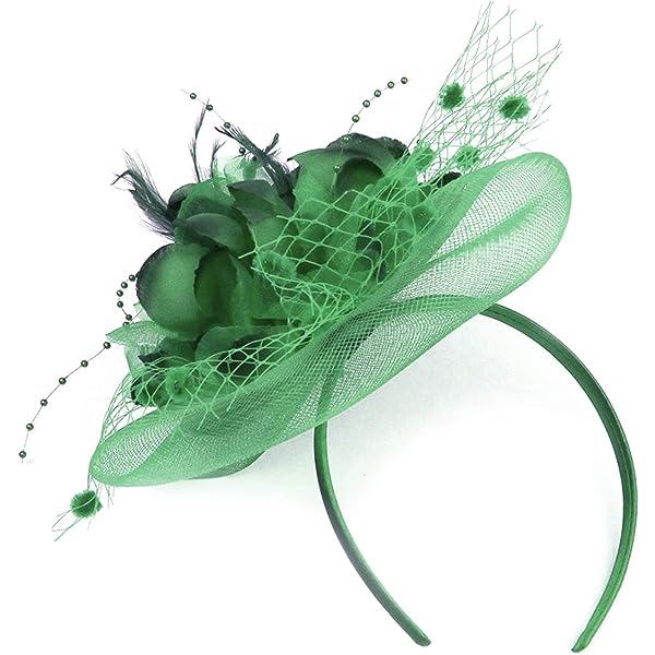 Dam Fascinator Pillbox Hatt Kvinnor Blomma Bowler Hatt Fjäder Bröllop Cocktail Hatt Hårklämma Fest Hatt Hårtillbehör med Hårögla(grön) green