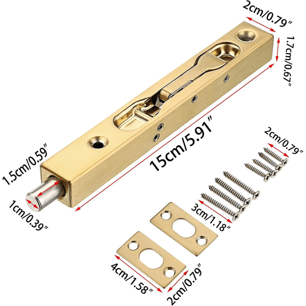 2 stk. 6 tommer dørbolte - Skjult sikkerhedslås i rustfrit stål til franske døre med hardware, metalforsænkede låsebolte til komposittræ dobbelt dummy