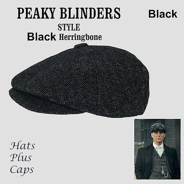 Ny herremode Peaky Blinders hat mænds kasket uldblanding sildebensstof vinterhat varm Black