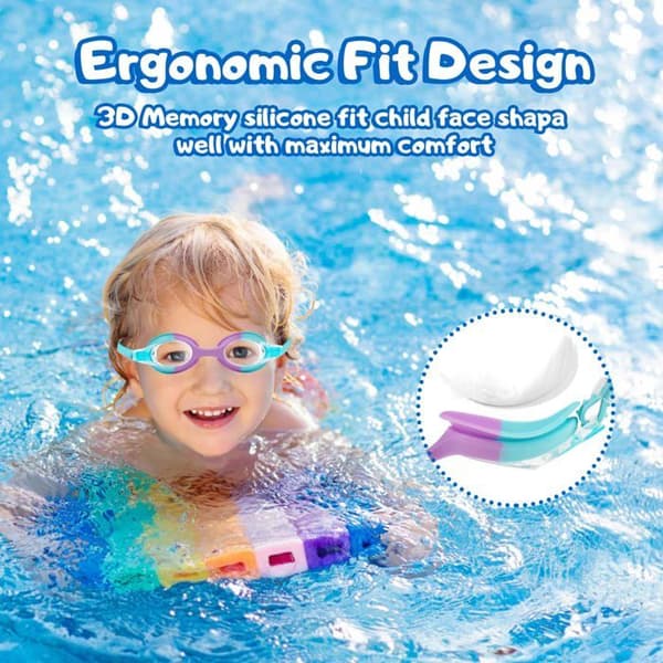 Barnsimglasögon (2-pack), läckagesäkra simglasögon, mjuka silikonbarnsimglasögon