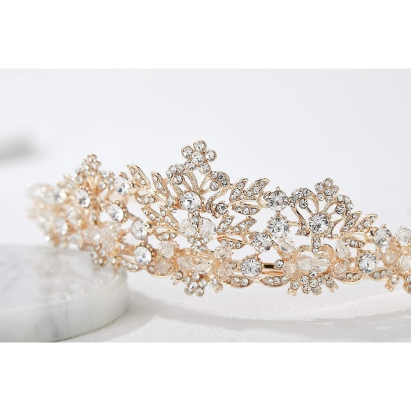 Rose Gold Bryllupstiara til Kvinder - Pageant Tiara Hovedbånd, Rhinestone Brudekrone til Brude