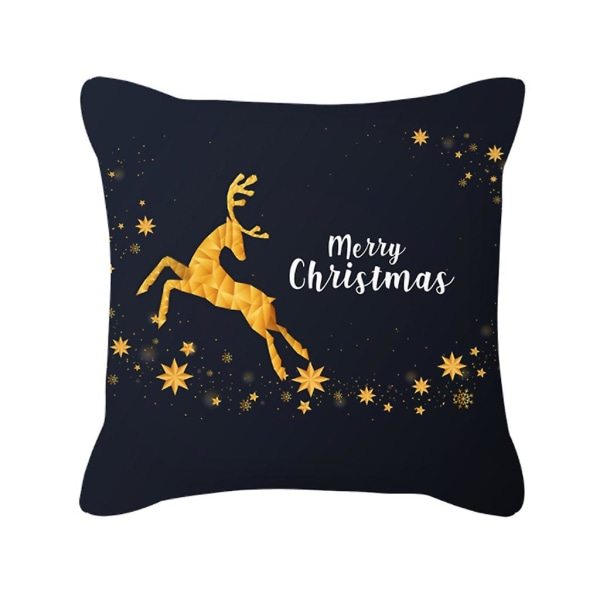 Merry Christmas Black Gold Putepute For Case Holiday Snowflakes Reindeer Letters Print Dekorativt firkantet putetrekk for skall til sofa sofa 3