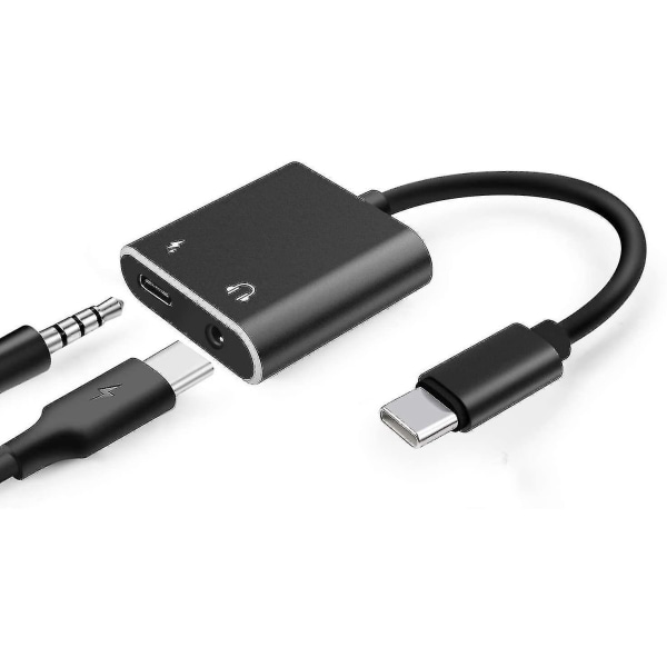 USB C hörlursadapter 2 i 1 adapter 3,5 mm hörlursuttag och laddning (hy)