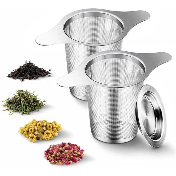 2-delt tefilter sæt, 304 rustfrit stål teinfuser, tefilter med låg til løs te, tåler opvaskemaskine