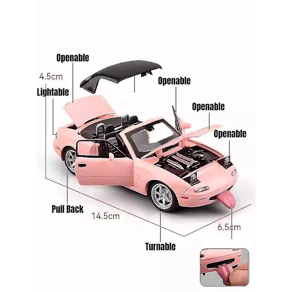 1/32 Mazda MX-5 Miniatyr Diecast Mx5 Roadster Leksaksbilsmodell Ljud & Ljus Dörrar Öppningsbara Samlingspresent För Barn Pojke Kid-Yvan WHITE