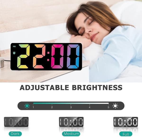 Digital väckarklocka - LED-klocka med stor display för sovrum, skrivbord och kontor - Temperaturvisning, Rainbow