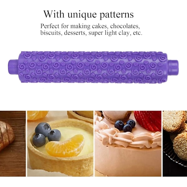 Präglade kavel, färgglada kakdekorationsgraverade präglingskavel med mönster för fondant, paj, skorpa, kaka, bakverk, glasyr Purple