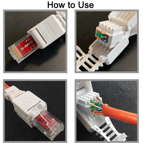 2 stk. RJ45 Værktøjsfri Stik UTP Netværksstik, Værktøjsfri til CAT5/5E CAT6/6A Solid Stranded Ethernet Kabel
