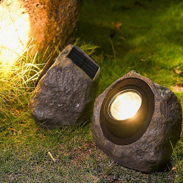 Solcellelamper udendørs i klippeform, LED, vandtæt solcelle spotlight med justerbar belysningsvinkel, 2 lystilstande, dekorative stenlamper til sti