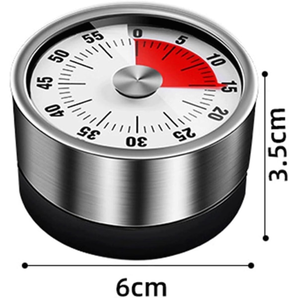 Köktimer, mekanisk, magnetisk, återstående tidvisning med ljudalarm, magnetisk timer, matlagningstimer - 60 minuter.