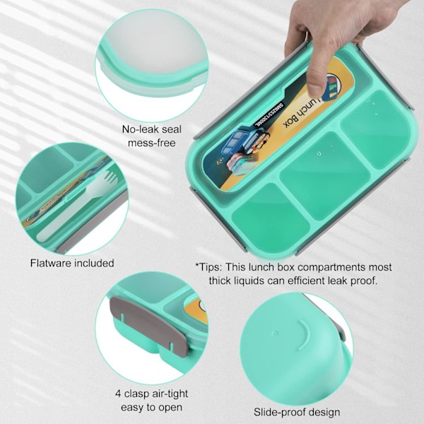 Lunsjboks for Voksne, Lunsjboks for Barn, Lunsjbokser for Voksne/Barn/Studenter, 1300ML-6 Rom Bento Lunsjboks Green