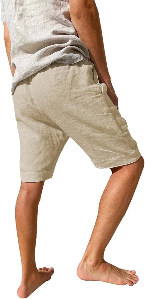Herr Sommar Lediga Casual Linneshorts med Fickor Elastisk Midja