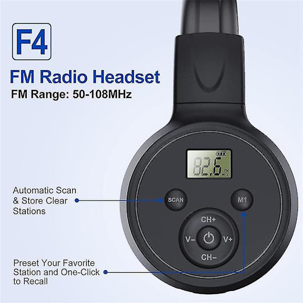 Kannettava langaton FM-radiokuuloke, ladattava FM-radiokuulokemikrofoni kokouksiin, päivittäiseen W