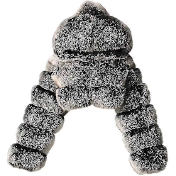 Kunstpelsjakke til kvinder med hætte - Korte, bløde boblerjakker i fleece - Varme jakker i plusstørrelser - Vinterjakker til kvinder Dark Gray XXL