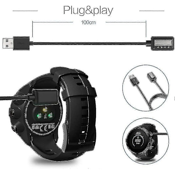 Magneettinen USB-laturikaapeli 100 cm, yhteensopiva Suunto 9 D5 Spartan Ultra HR Sport Wrist HR Eon Core -laitteiden kanssa