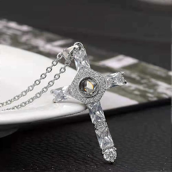2 stk Kryssprojeksjonshalskjede Choker Krystallkryss Herrens bønn Krysshalskjede For Venner Fars Gave