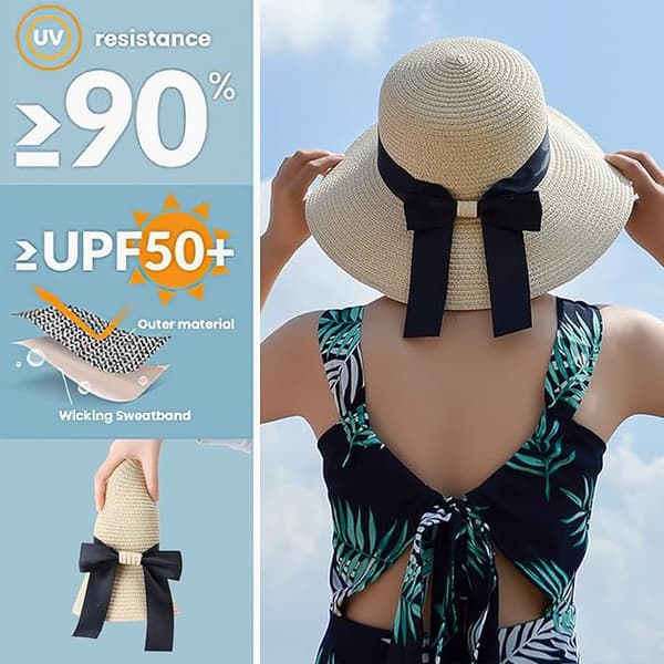 Sommerhat til kvinder, piger, sløjfe, strandhatte, bred skygge, foldbare solhatte
